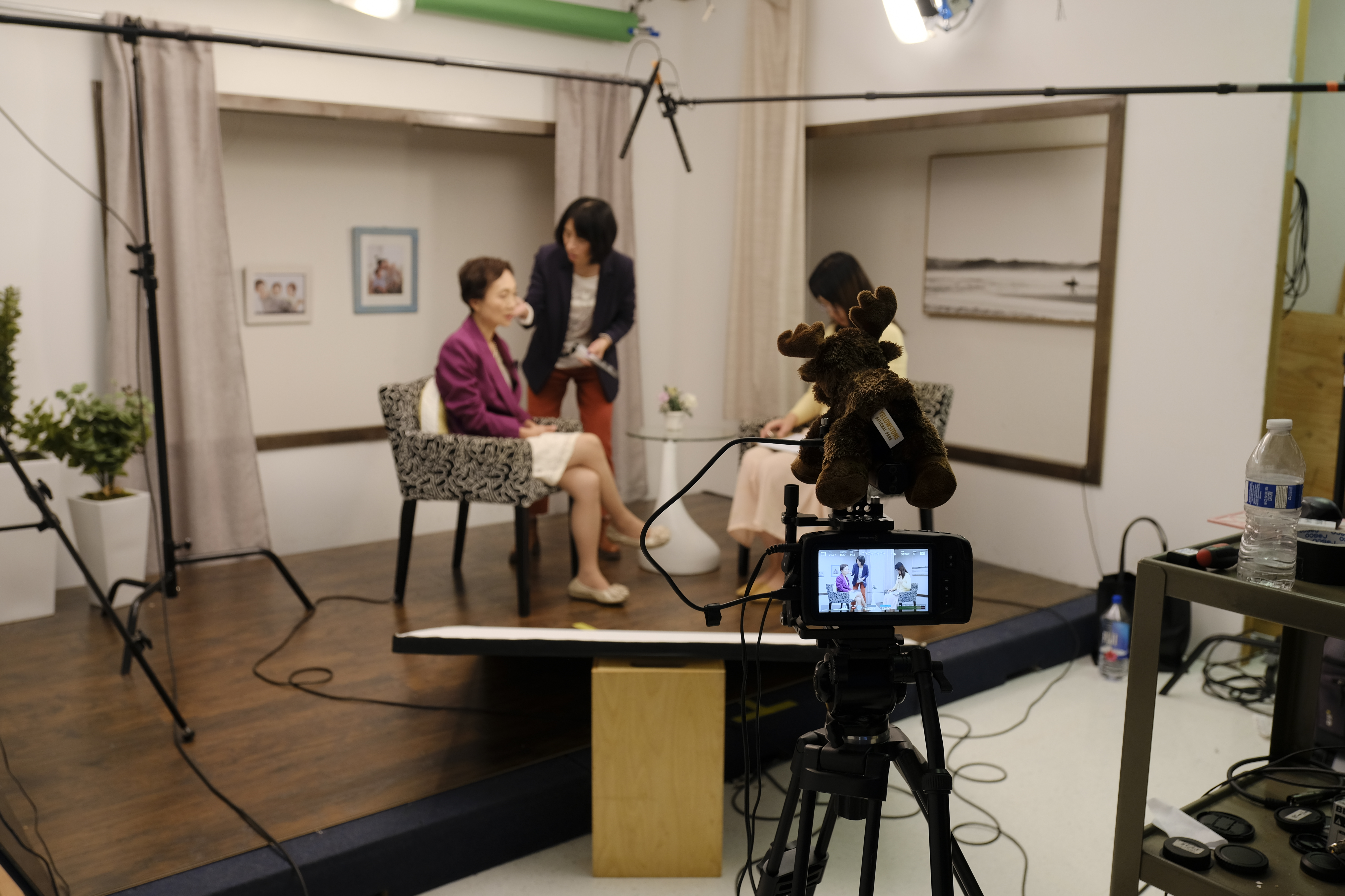 Interview shoot in progress at the Santa Clara video studio
