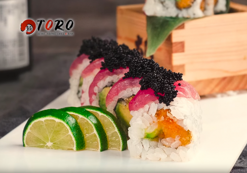 Close-up sushi roll shot for a Japanese restaurant campaign