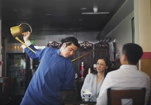 Tea pouring performance filmed for a hospitality brand