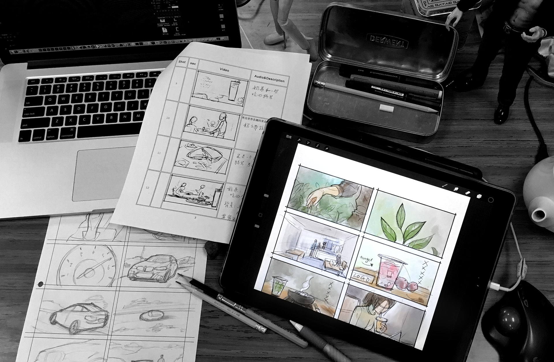 Storyboards and shot planning at the Bay Area Video studio