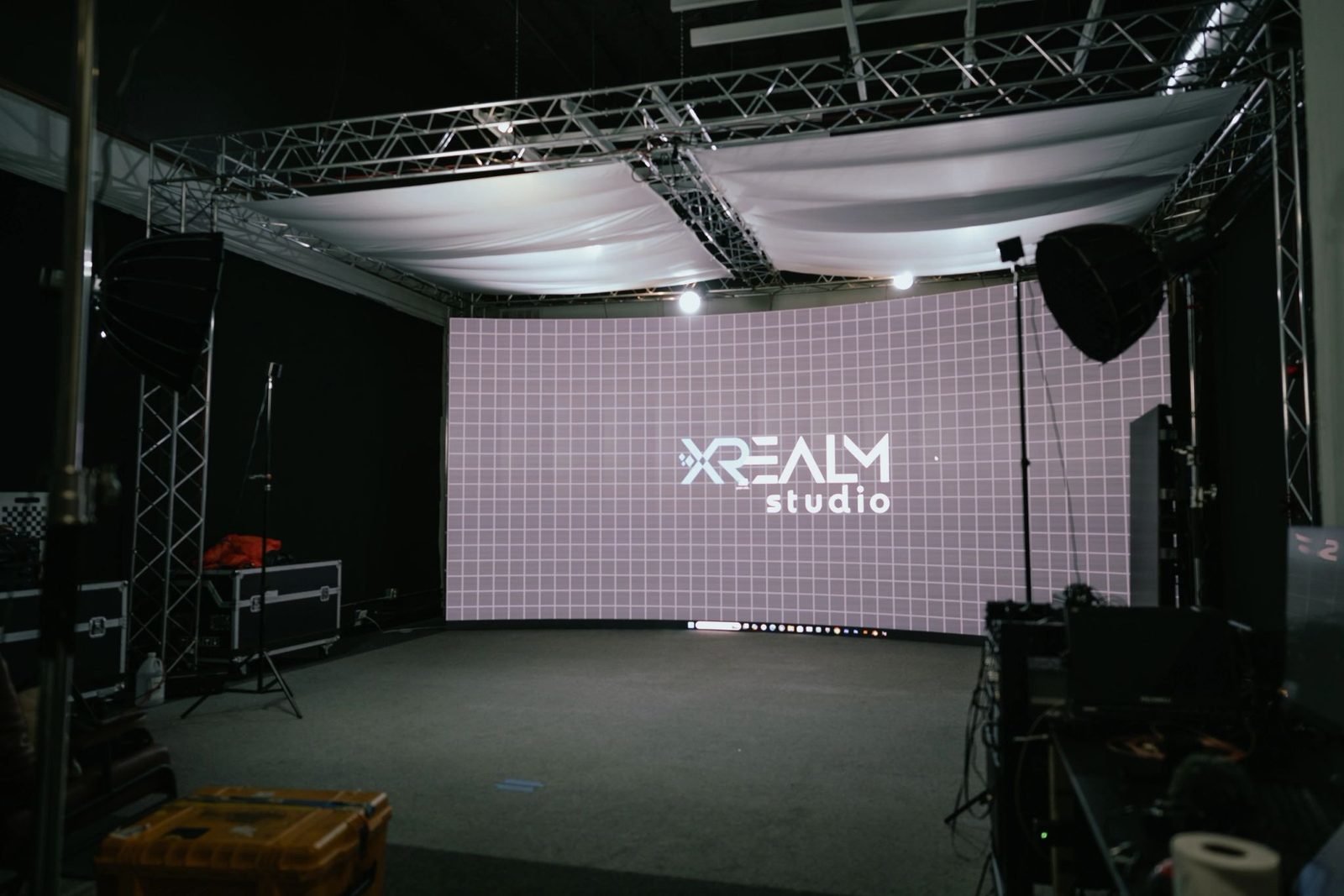 The 10ft x 22ft concave LED volume seen from the stage floor